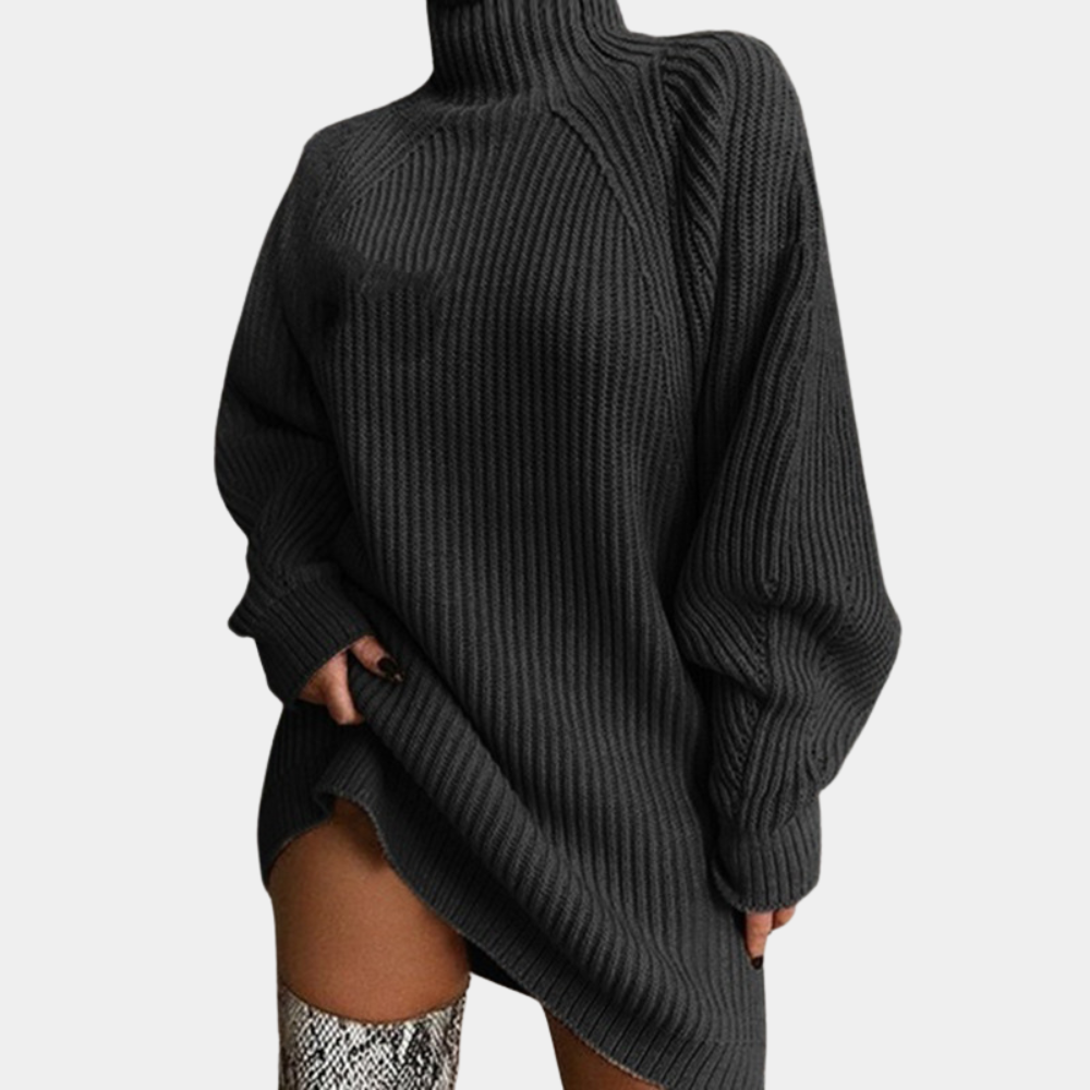 Women's Oversized Turtleneck Knit Sweater Dress Long-Sleeve Ribbed Mini Winter