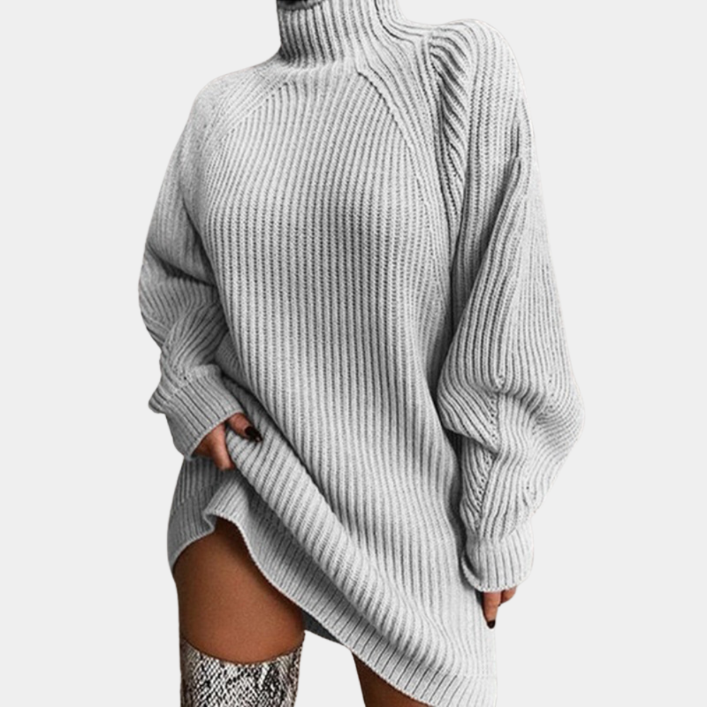 Women's Oversized Turtleneck Knit Sweater Dress Long-Sleeve Ribbed Mini Winter