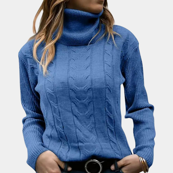 Women's Cable Knit Turtleneck Sweater Ribbed Fitted Long-Sleeve Textured Pullover