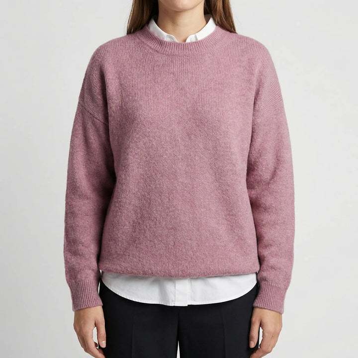 Women's Knit Sweater Round Neck Long-Sleeve Soft Relaxed Pullover Winter Cozy