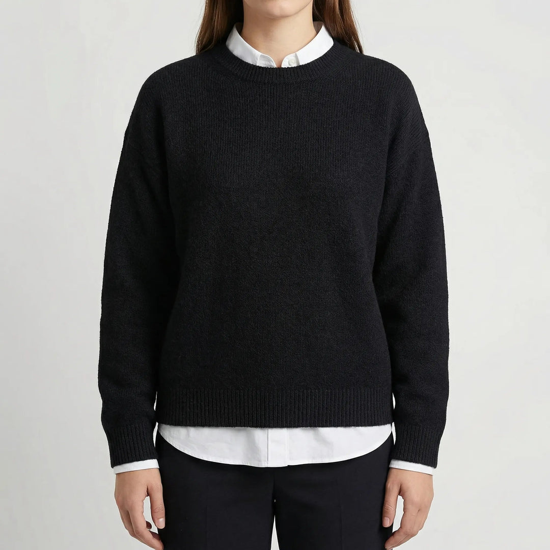 Women's Knit Sweater Round Neck Long-Sleeve Soft Relaxed Pullover Winter Cozy
