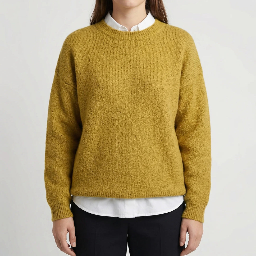 Women's Knit Sweater Round Neck Long-Sleeve Soft Relaxed Pullover Winter Cozy