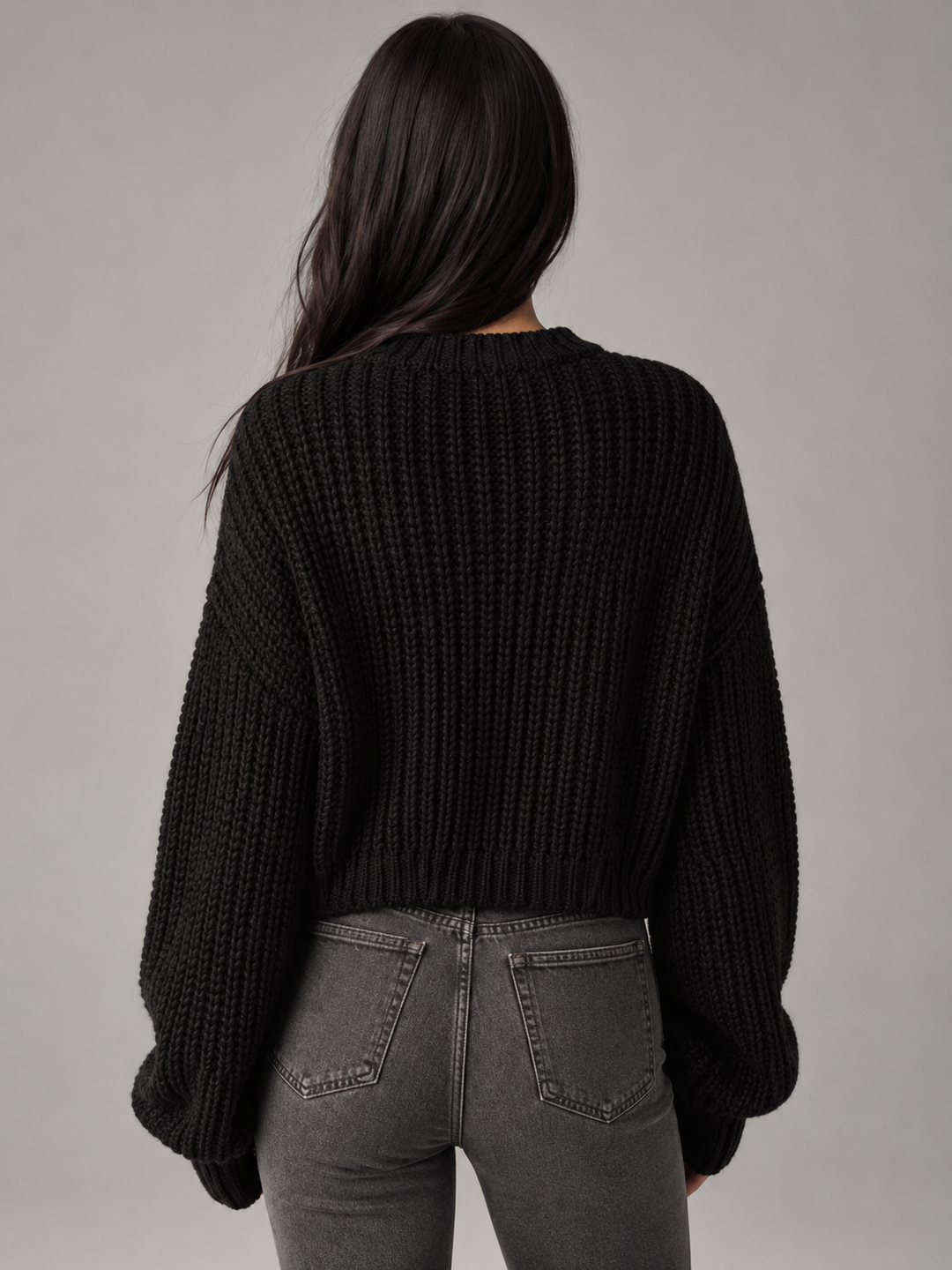 Women's Chunky Cable Knit Oversized Sweater Crewneck Balloon Sleeve Pullover