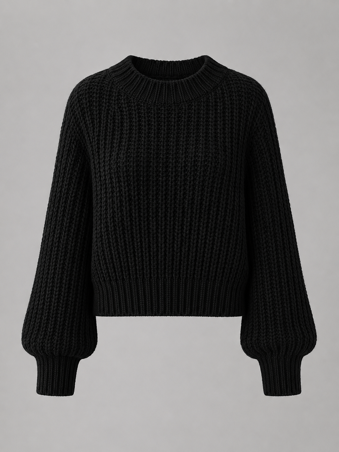 Women's Chunky Cable Knit Oversized Sweater Crewneck Balloon Sleeve Pullover