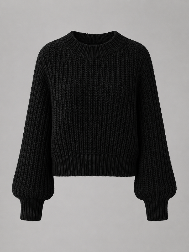 Women's Chunky Cable Knit Oversized Sweater Crewneck Balloon Sleeve Pullover