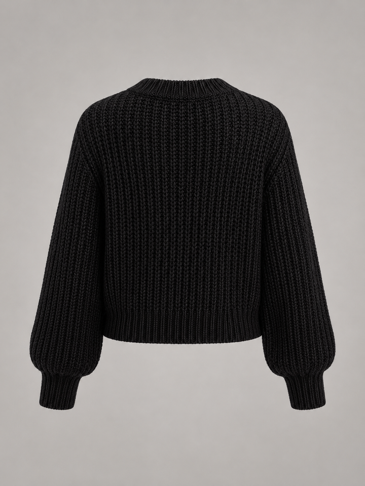 Women's Chunky Cable Knit Oversized Sweater Crewneck Balloon Sleeve Pullover