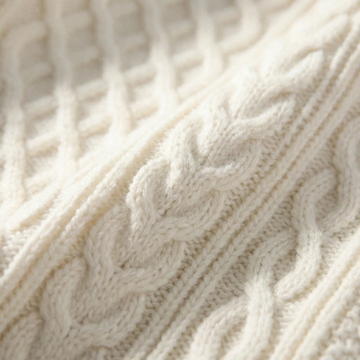 Women's Cable Knit Sweater Round Neck Long-Sleeve Aran Relaxed Pullover Winter