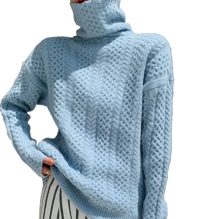 Women's Cable Knit Turtleneck Sweater High Neck Textured Relaxed Aran