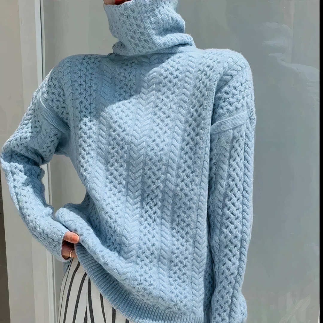 Women's Cable Knit Turtleneck Sweater High Neck Textured Relaxed Aran