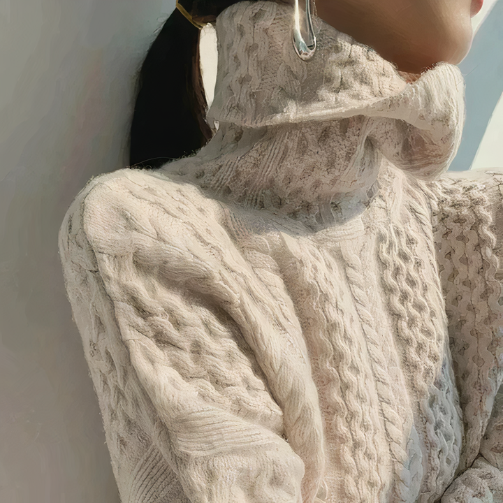 Women's Cable Knit Turtleneck Sweater High Neck Textured Relaxed Aran