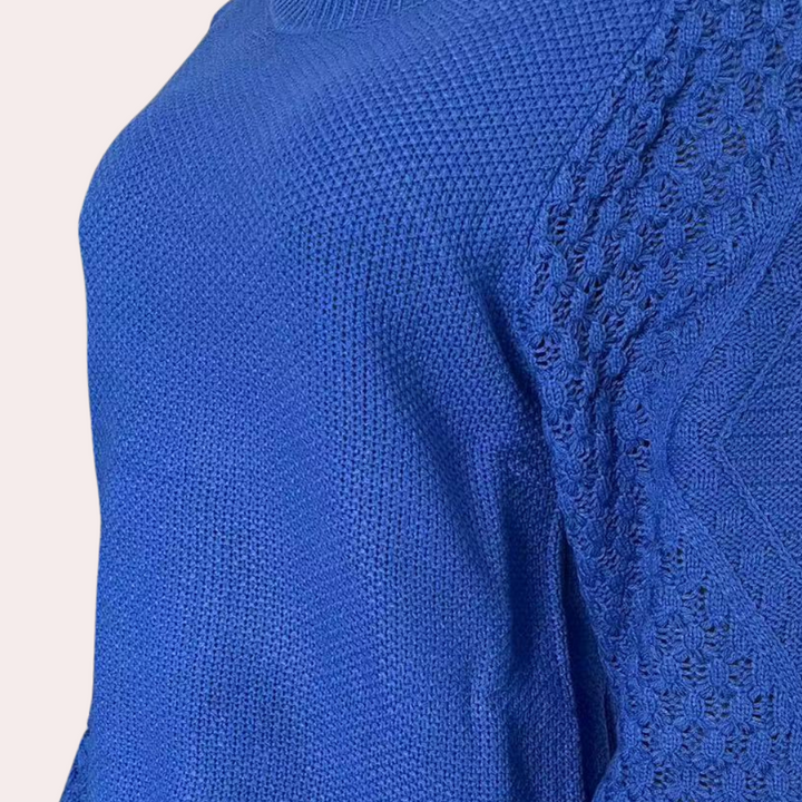 Women's Textured Knit Sweater Mock Neck Waffle Sleeve Drop-Shoulder Relaxed