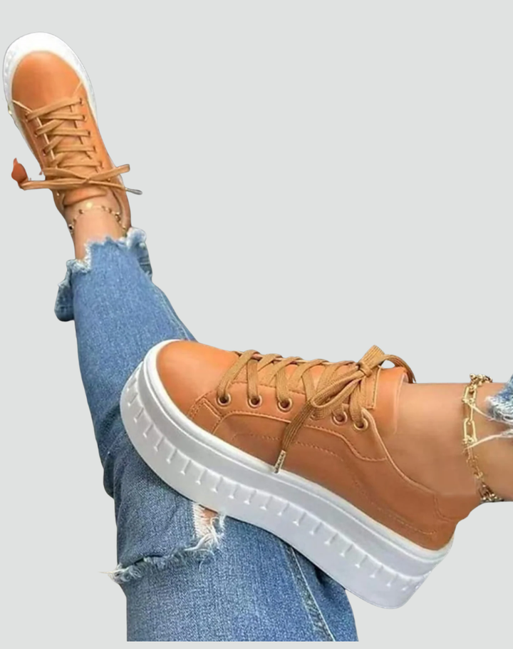 Women's Leather Platform Sneakers Lace-Up Chunky Sole Casual Skate Walking
