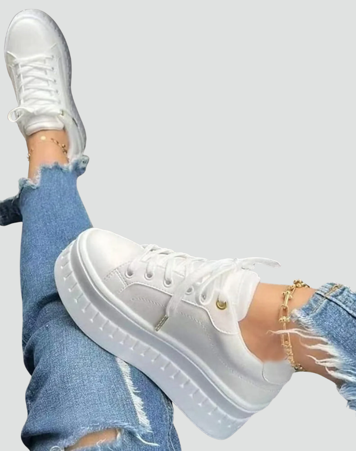 Women's Leather Platform Sneakers Lace-Up Chunky Sole Casual Skate Walking