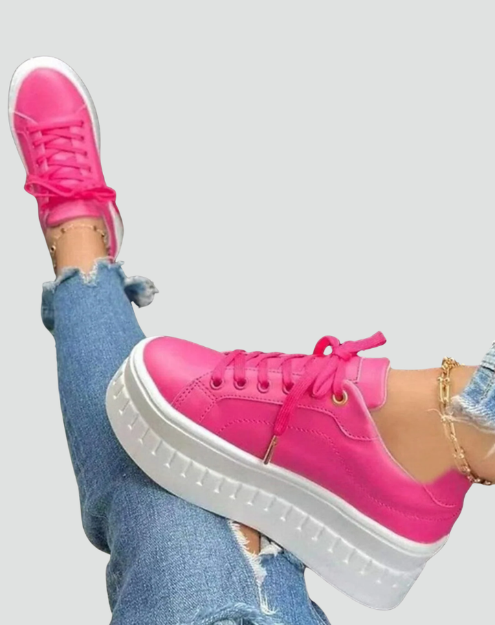 Women's Leather Platform Sneakers Lace-Up Chunky Sole Casual Skate Walking