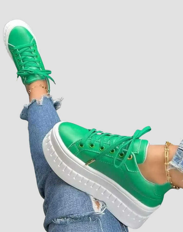 Women's Leather Platform Sneakers Lace-Up Chunky Sole Casual Skate Walking