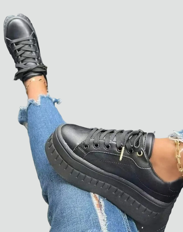 Women's Leather Platform Sneakers Lace-Up Chunky Sole Casual Skate Walking