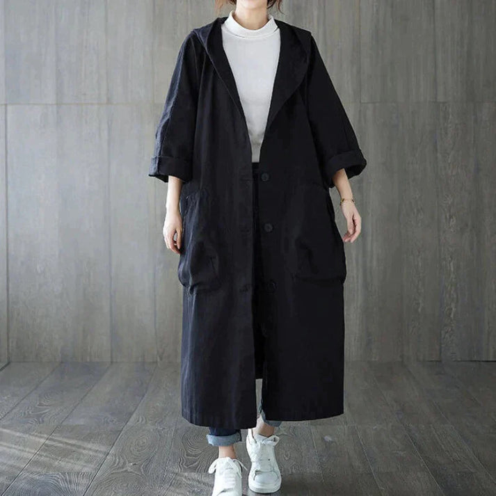 Women's Double-Breasted Trench Coat Notch Lapel Belted Longline Storm-Flap Classic