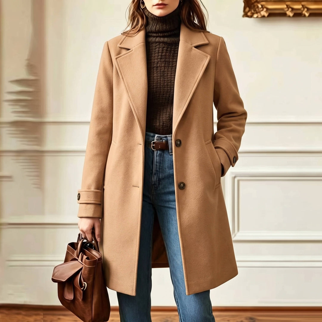 Women's Tweed Wool Coat Plaid Notch Lapel Button-Front Retro Long Winter Overcoat