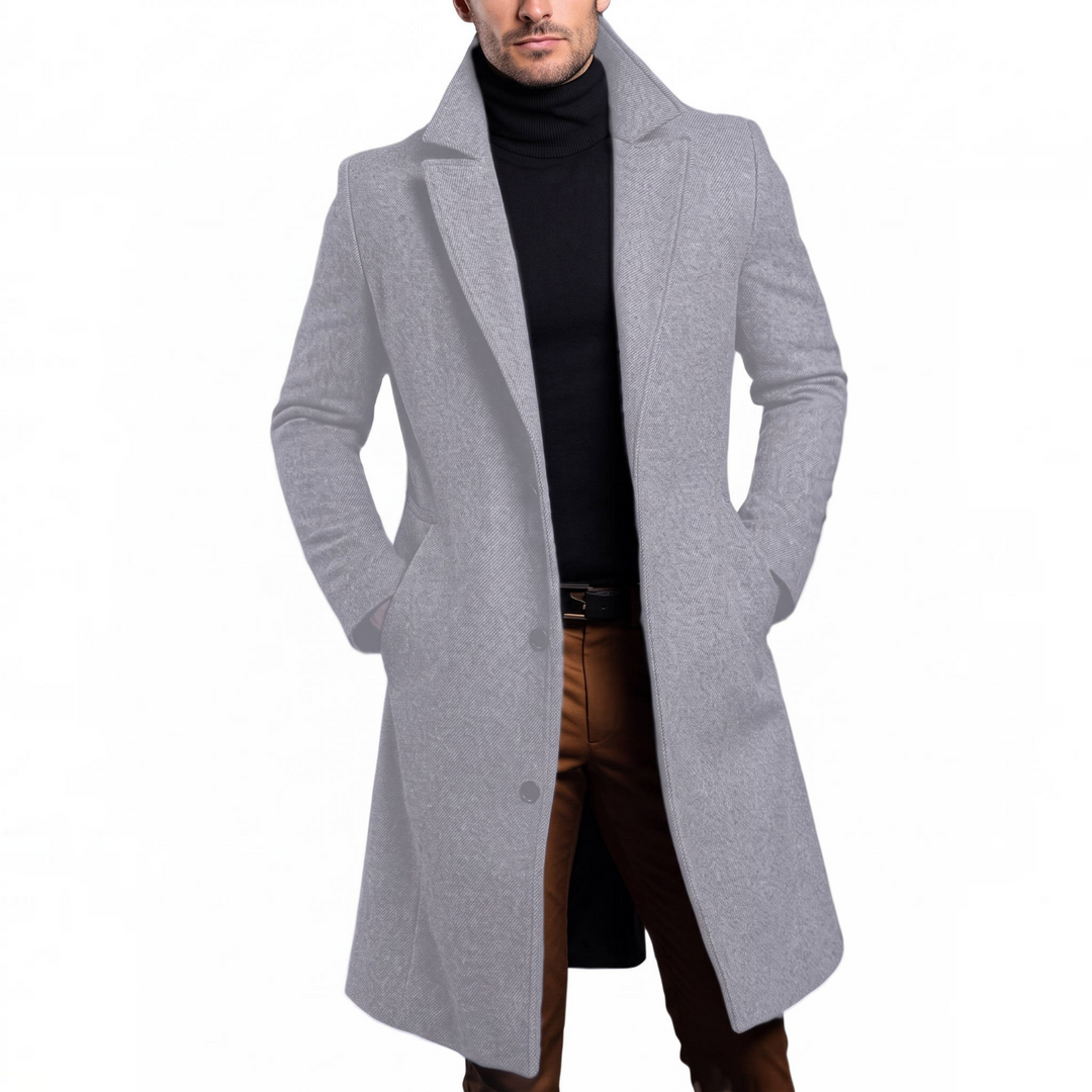 Men's Wool Overcoat Notch Lapel Single-Breasted Tailored Long Winter Coat
