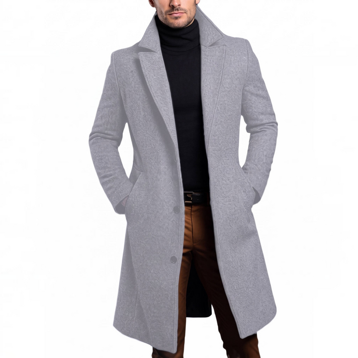 Men's Wool Overcoat Notch Lapel Single-Breasted Tailored Long Winter Coat