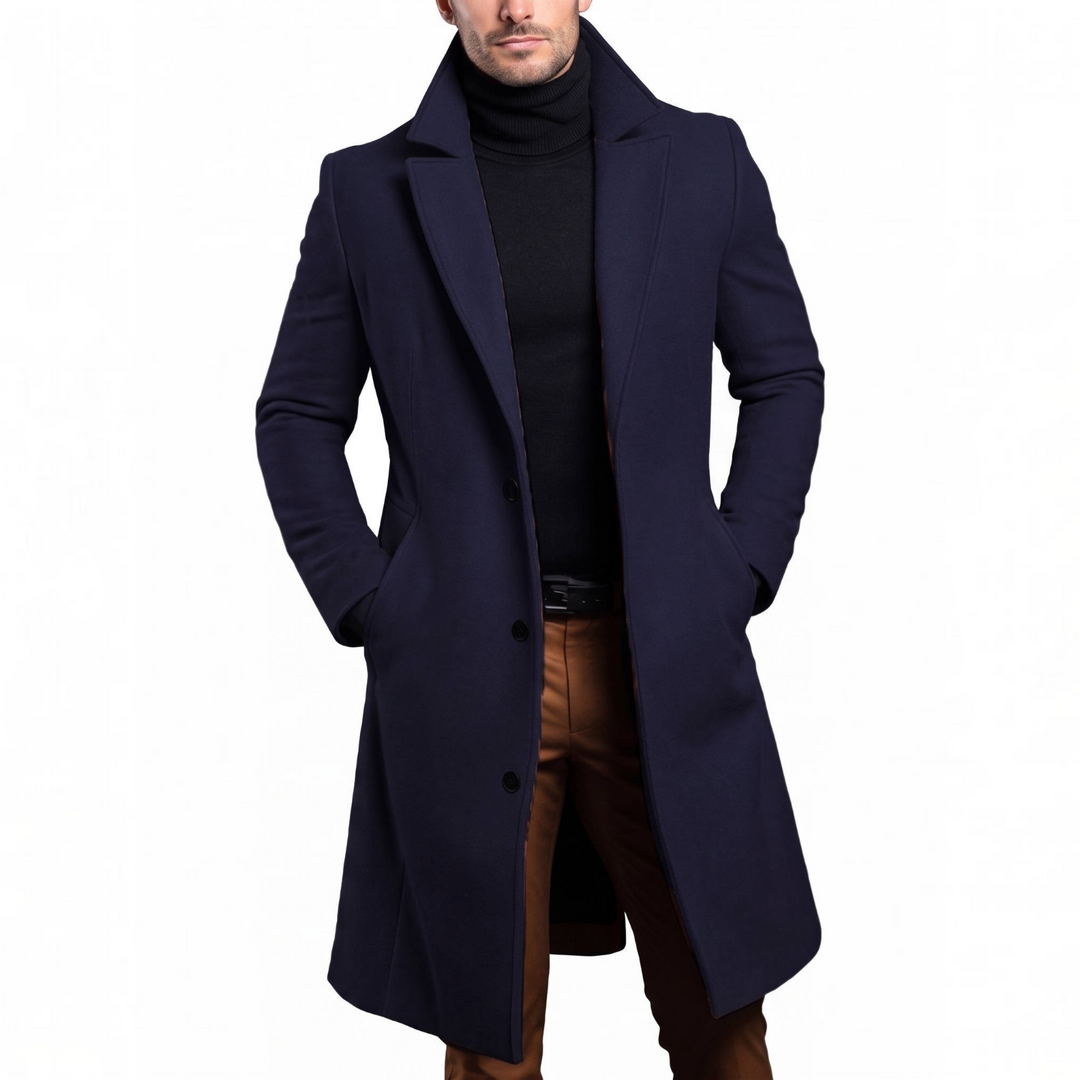 Men's Wool Overcoat Notch Lapel Single-Breasted Tailored Long Winter Coat