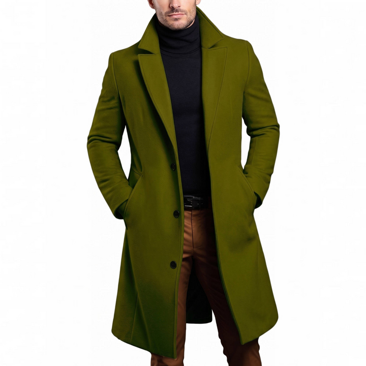 Men's Wool Overcoat Notch Lapel Single-Breasted Tailored Long Winter Coat