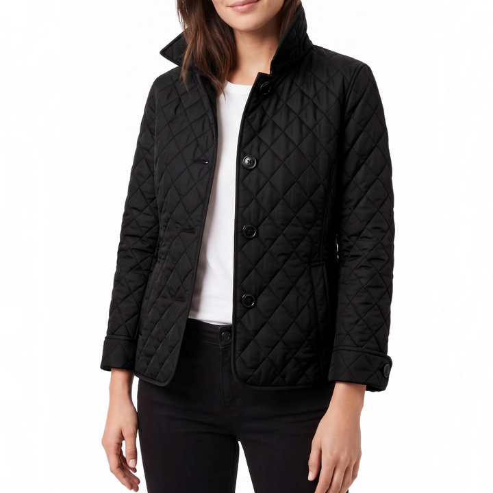 Women's Diamond Quilted Jacket Stand Collar Button-Front Lightweight Padded Winter Coat