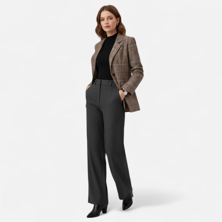 Women's Plaid Blazer Single-Breasted Peak Lapel Tailored Flap-Pocket Fitted Brown