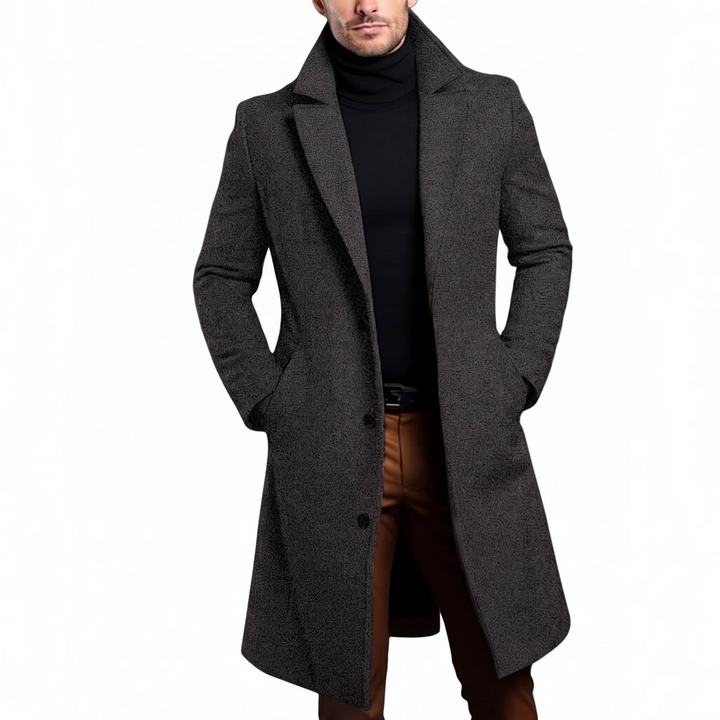 Men's Wool Overcoat Notch Lapel Single-Breasted Tailored Long Winter Coat