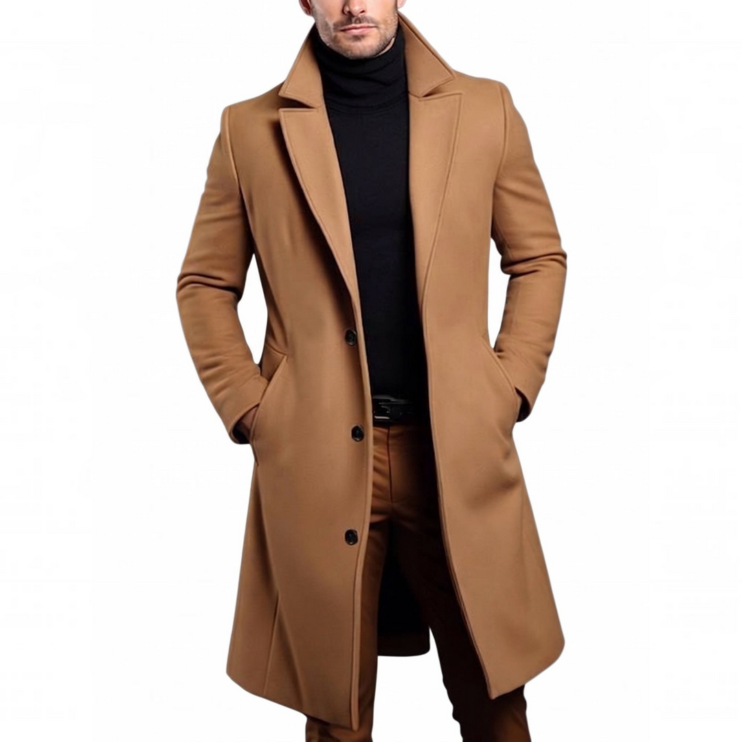 Men's Wool Overcoat Notch Lapel Single-Breasted Tailored Long Winter Coat
