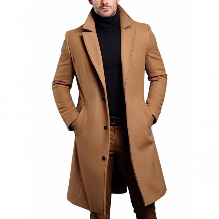 Men's Wool Overcoat Notch Lapel Single-Breasted Tailored Long Winter Coat