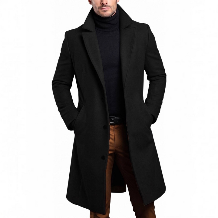 Men's Wool Overcoat Notch Lapel Single-Breasted Tailored Long Winter Coat