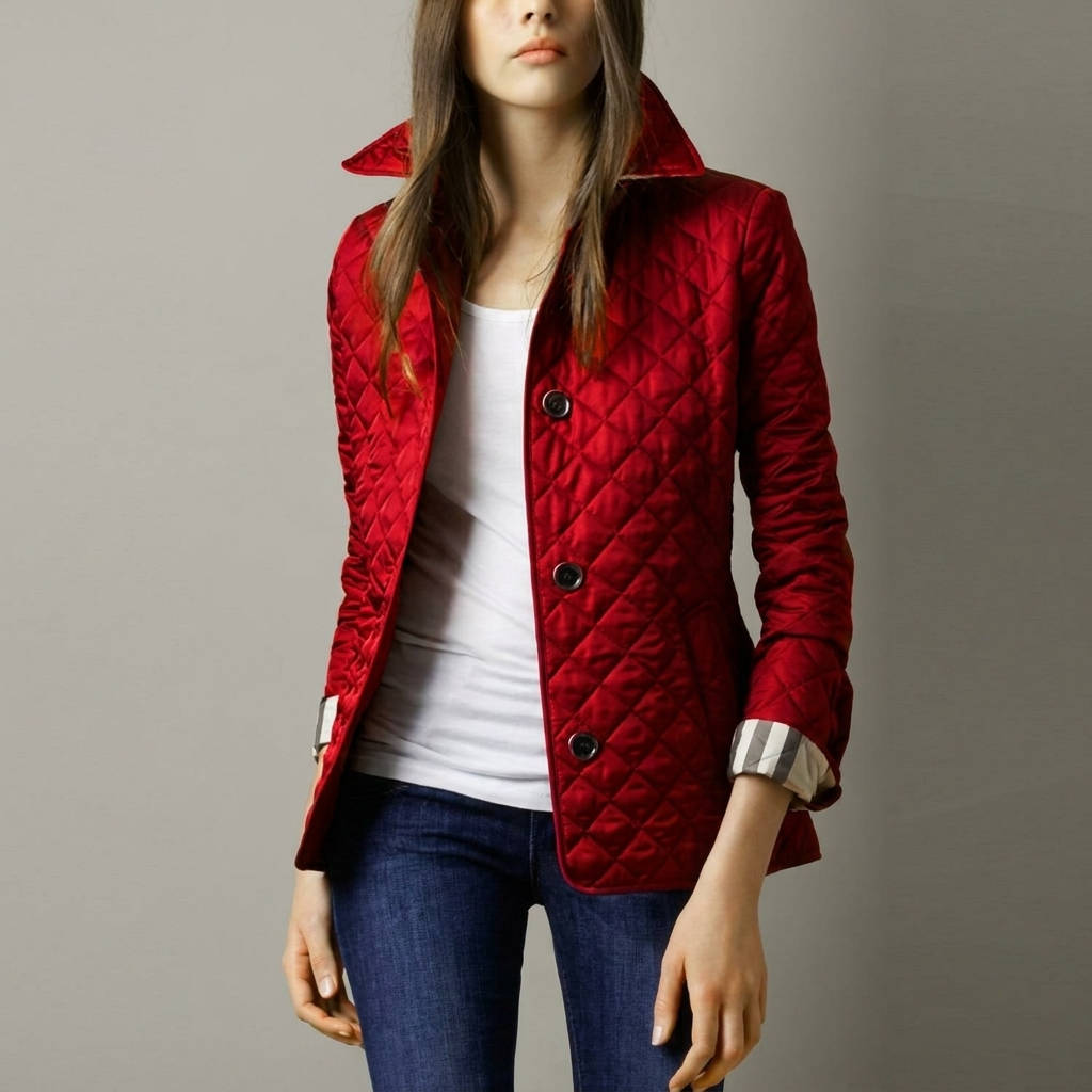 Women's Diamond Quilted Jacket Stand Collar Button-Front Lightweight Padded Winter Coat