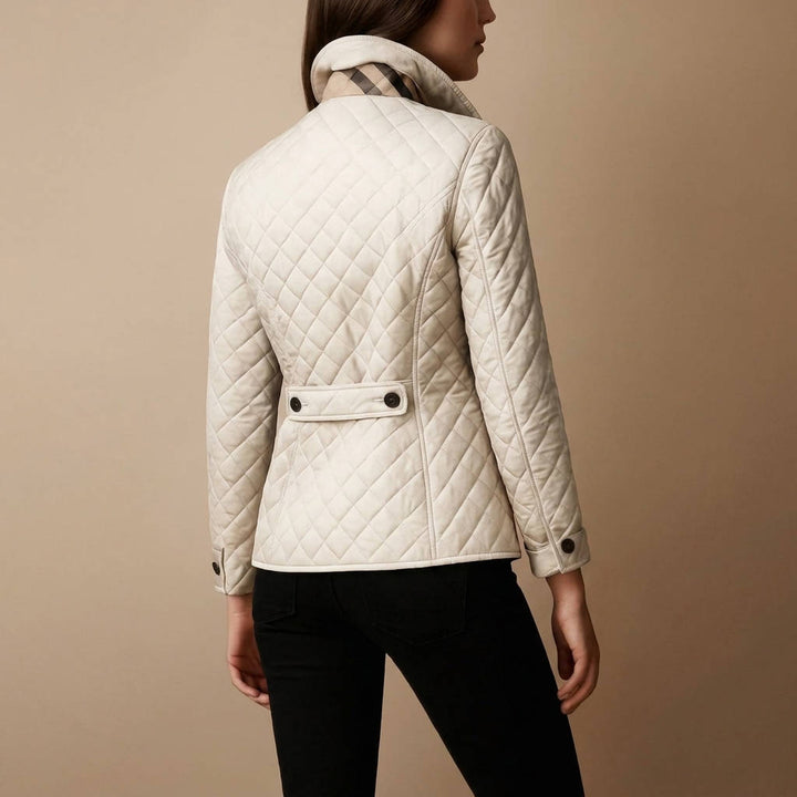 Women's Diamond Quilted Jacket Stand Collar Button-Front Lightweight Padded Winter Coat