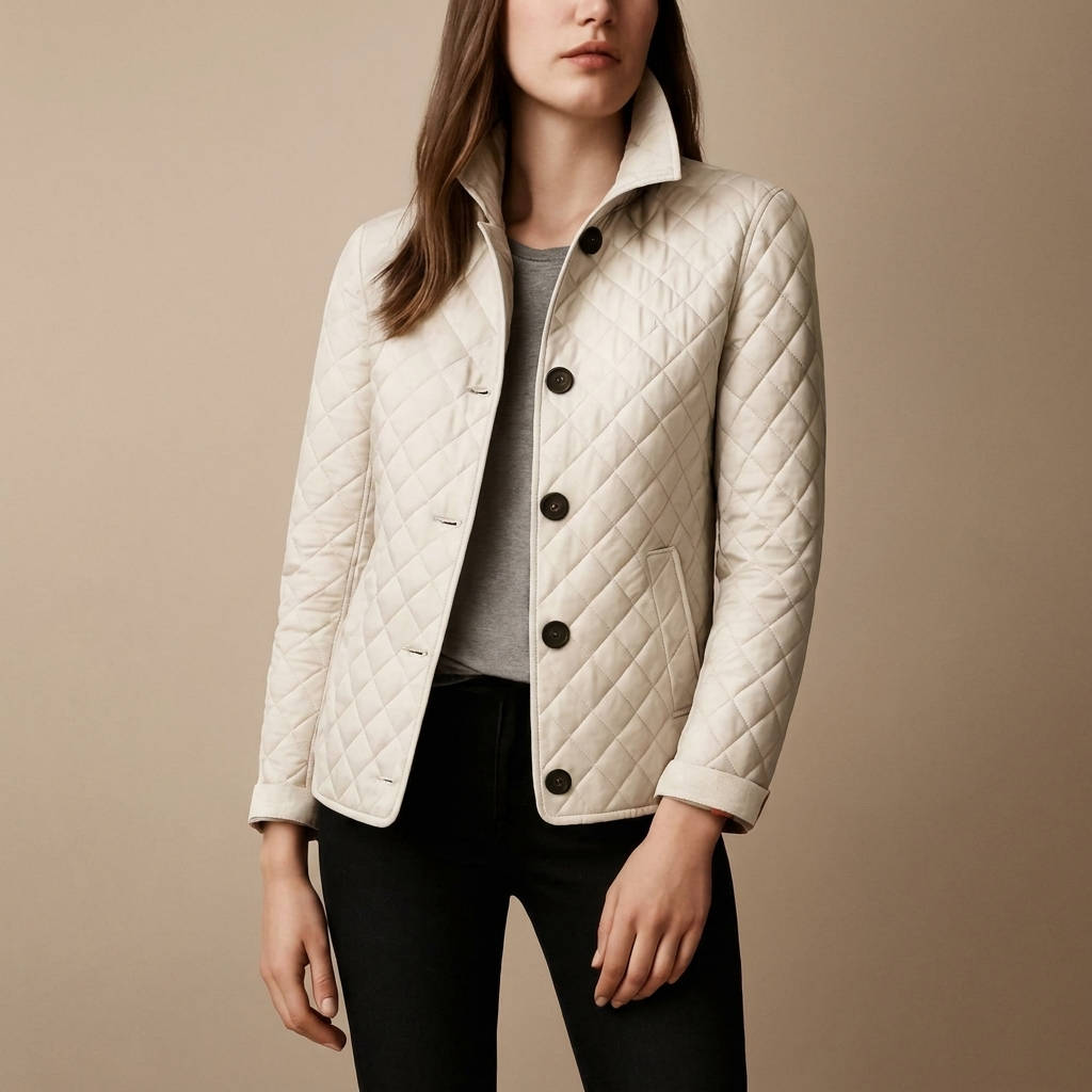 Women's Diamond Quilted Jacket Stand Collar Button-Front Lightweight Padded Winter Coat