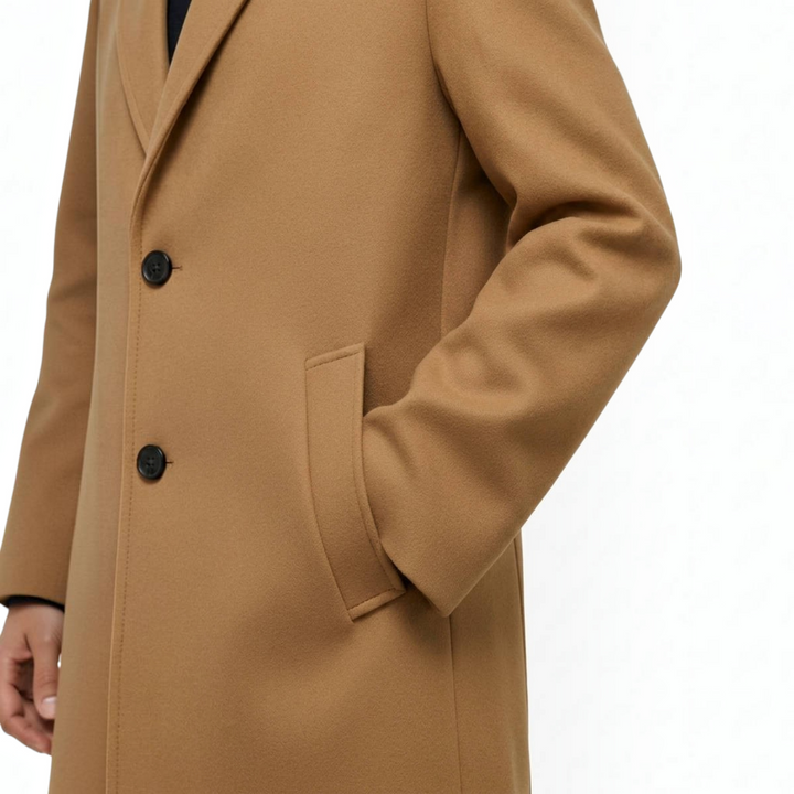 Men's Wool Overcoat Notch Lapel Single-Breasted Tailored Long Winter Coat