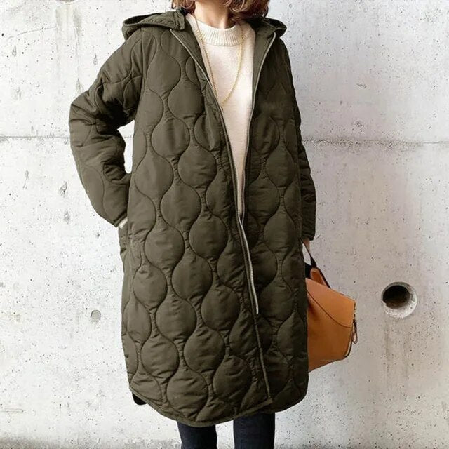Women's Long Padded Hooded Parka Coat Zip-Up Quilted Winter Jacket