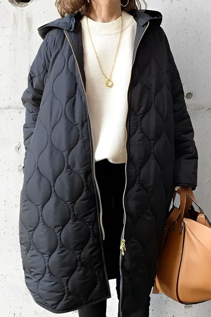 Women's Long Padded Hooded Parka Coat Zip-Up Quilted Winter Jacket