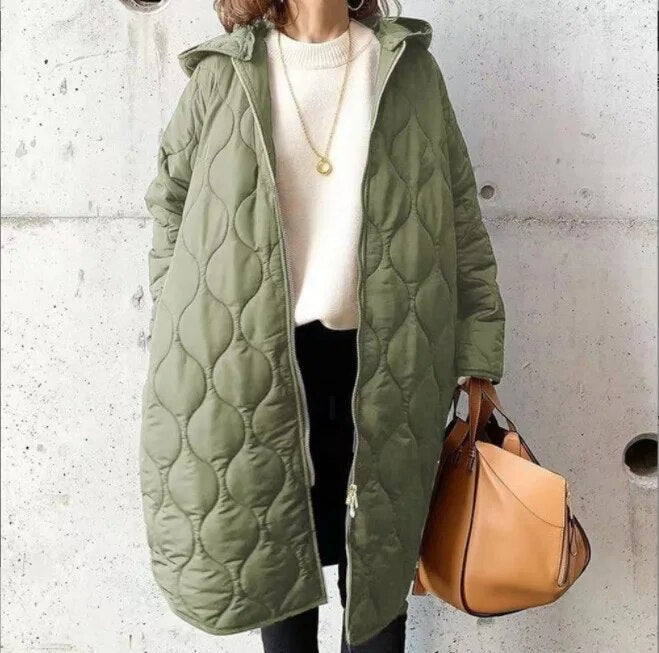 Women's Long Padded Hooded Parka Coat Zip-Up Quilted Winter Jacket