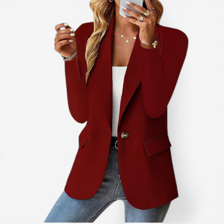 Women's Structured Single-Button Blazer Notch Lapel Flap-Pocket Tailored Workwear