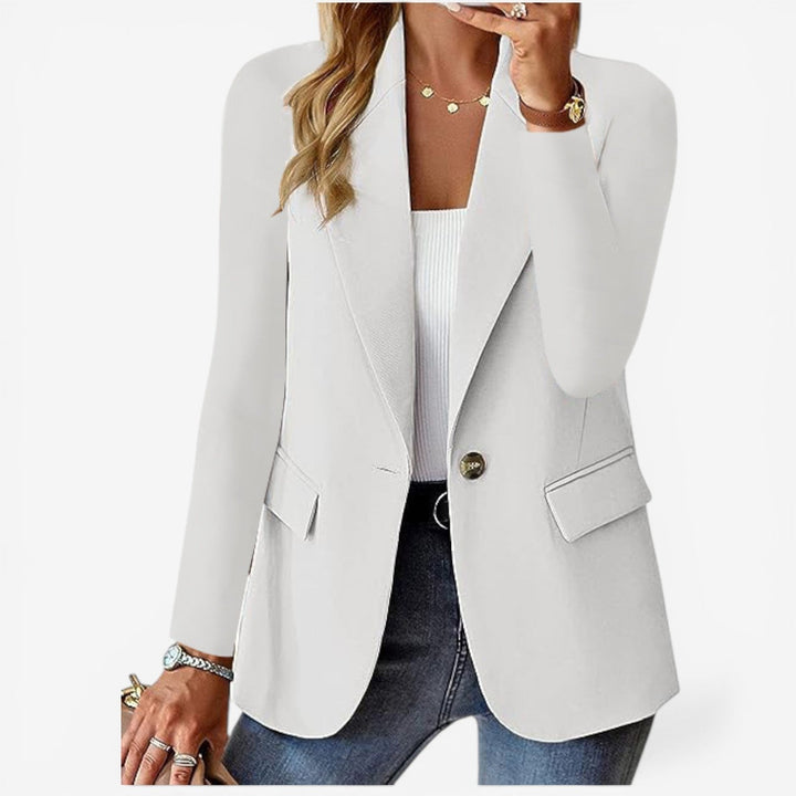 Women's Structured Single-Button Blazer Notch Lapel Flap-Pocket Tailored Workwear