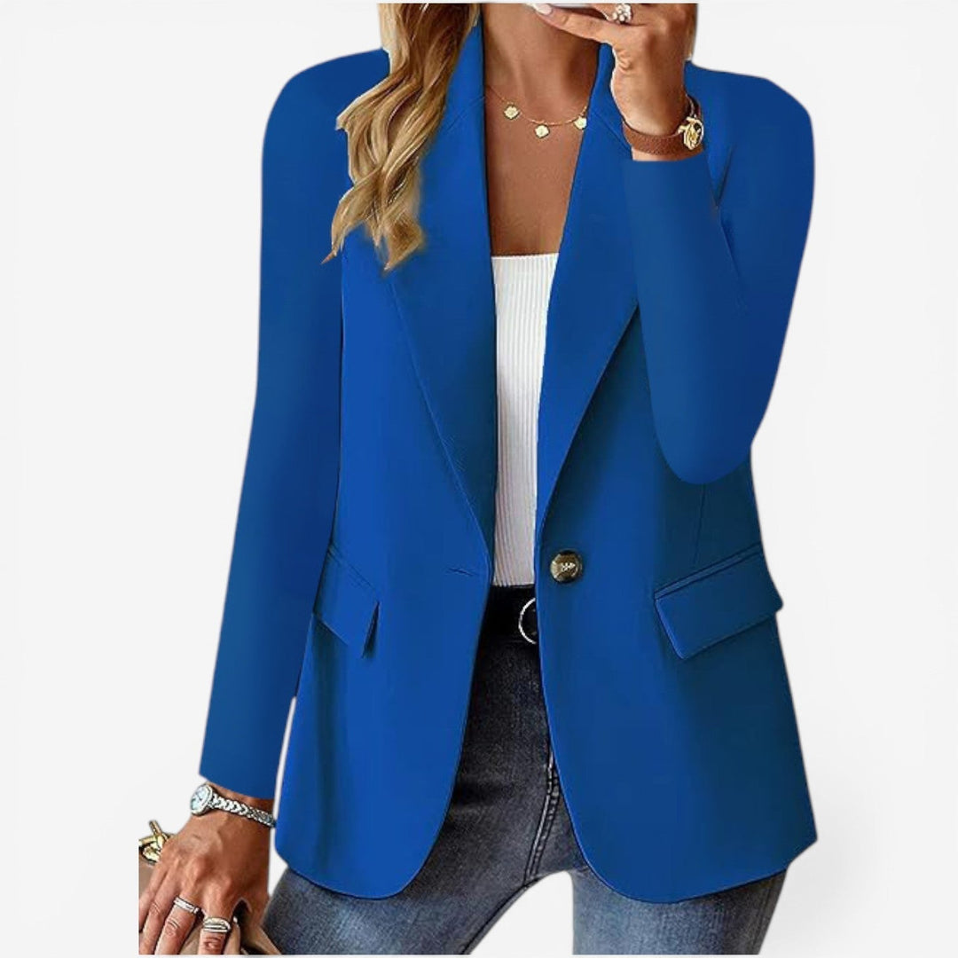 Women's Structured Single-Button Blazer Notch Lapel Flap-Pocket Tailored Workwear