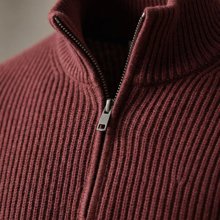 Men's Half-Zip Ribbed Knit Sweater Stand Collar Pullover Relaxed