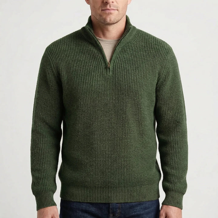 Men's Half-Zip Ribbed Knit Sweater Stand Collar Pullover Relaxed
