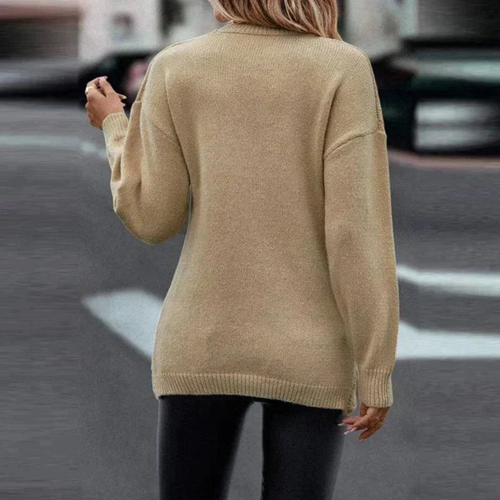 Women's Cable Knit Sweater V-Neck Wrap-Front Longline Relaxed Pullover Winter