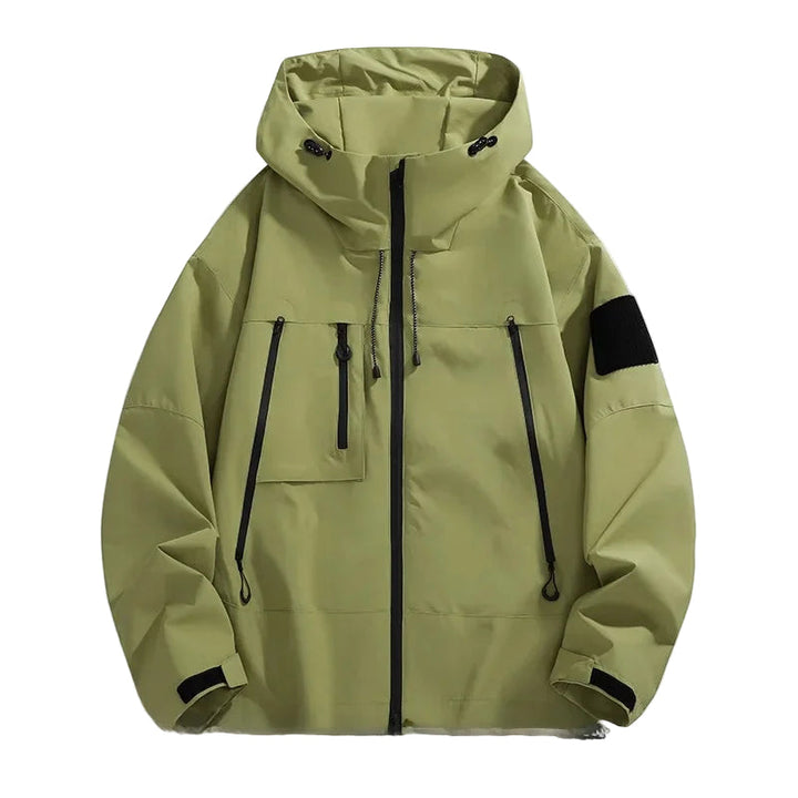 Men's Hooded Softshell Jacket Full-Zip Cargo Pockets Drawcord Water-Resistant