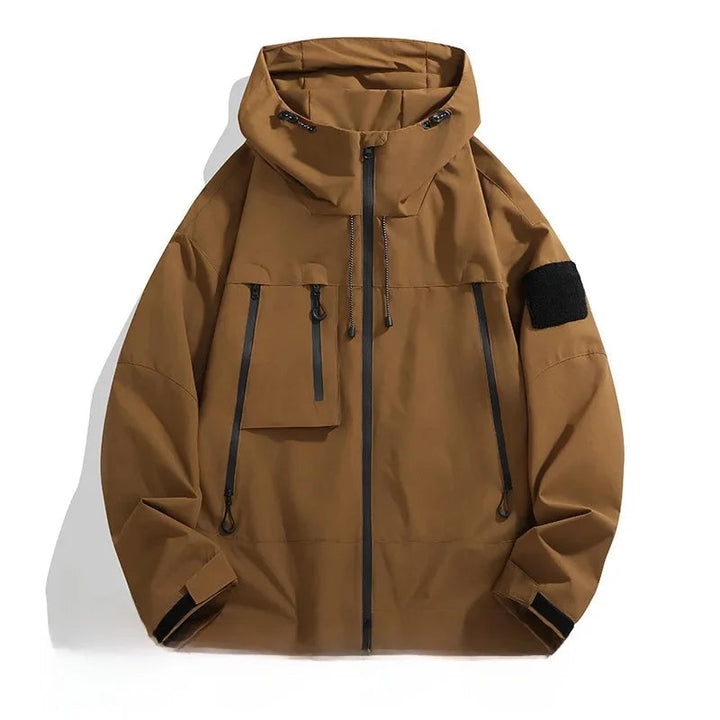 Men's Hooded Softshell Jacket Full-Zip Cargo Pockets Drawcord Water-Resistant