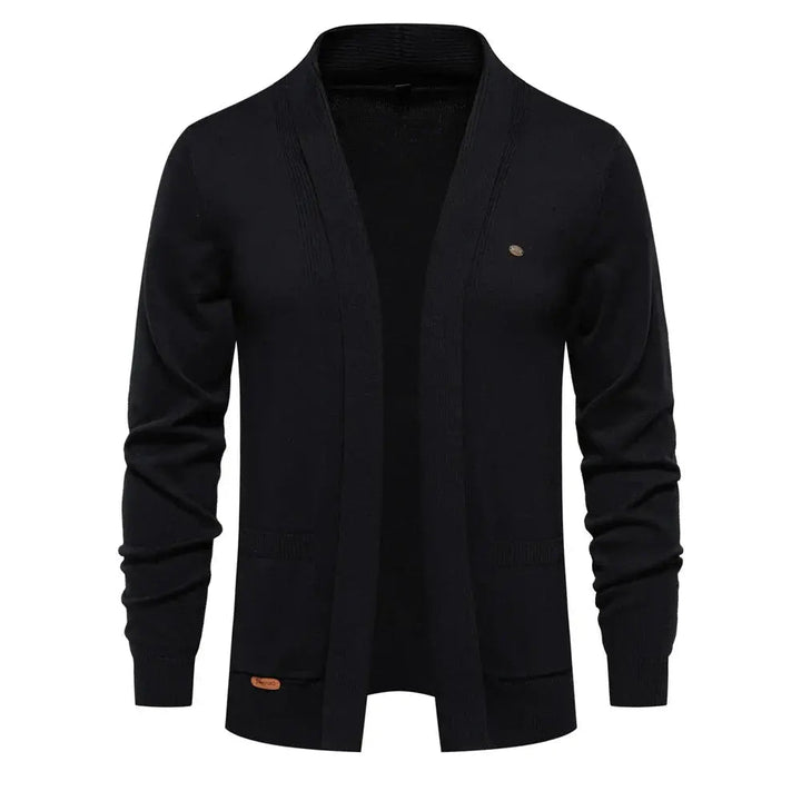 Men's Shawl Collar Knit Cardigan Open-Front Patch-Pocket Relaxed