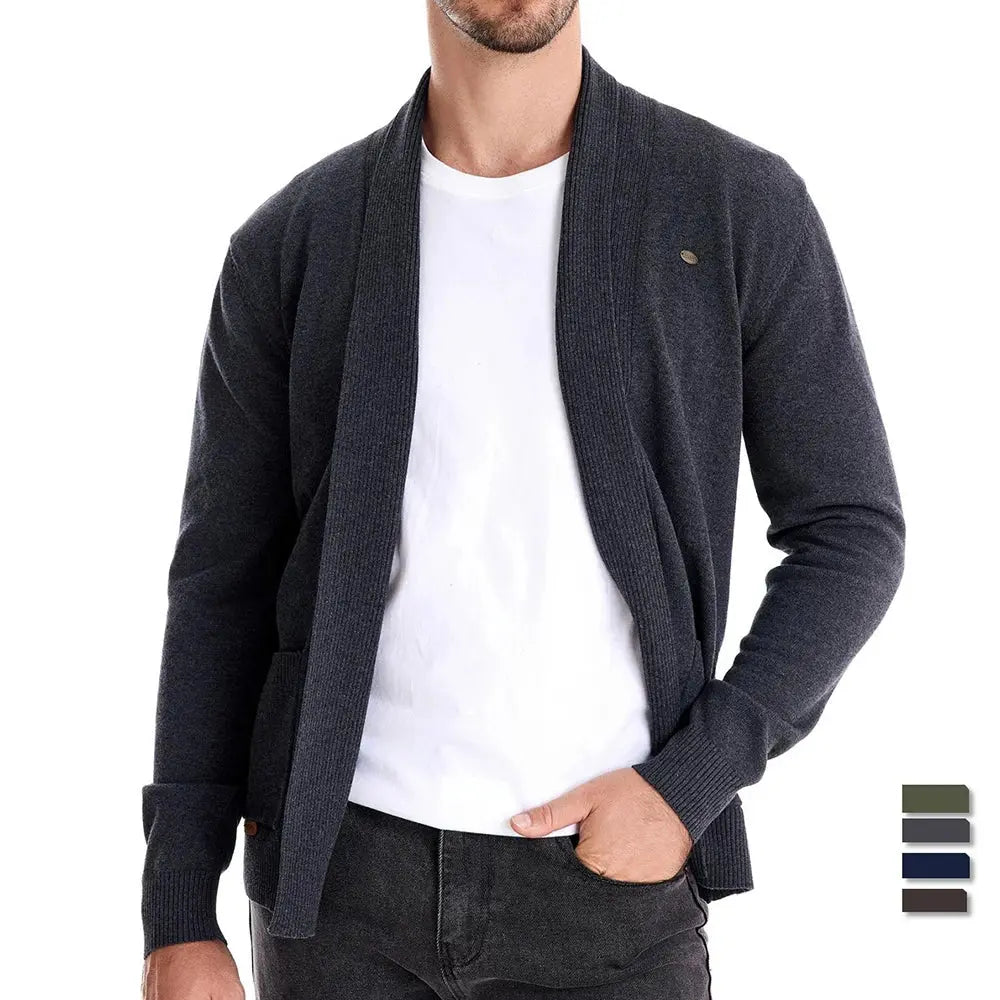 Men's Shawl Collar Knit Cardigan Open-Front Patch-Pocket Relaxed