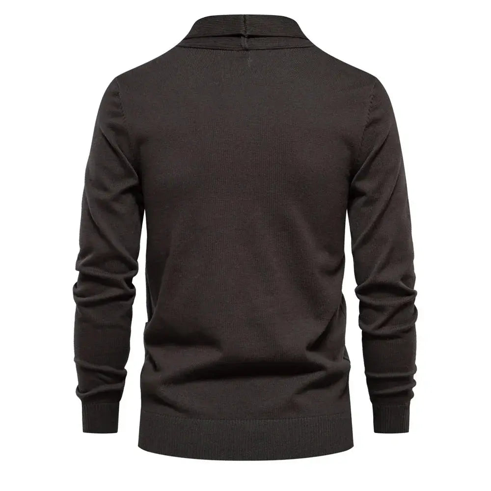 Men's Shawl Collar Knit Cardigan Open-Front Patch-Pocket Relaxed